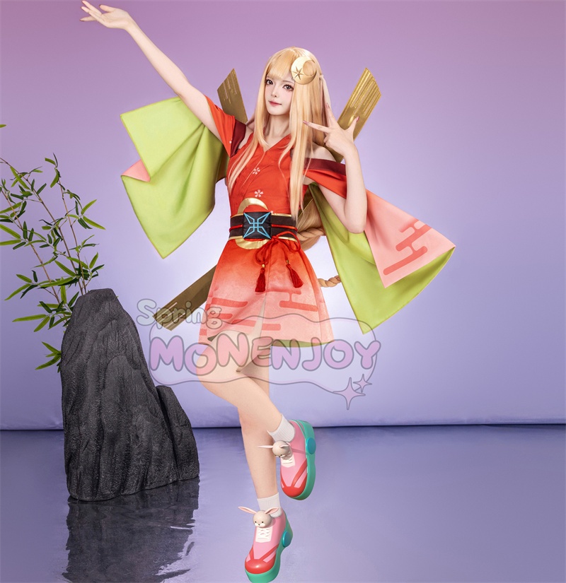 Monenjoy 超かぐや姫! かぐや コスプレ衣装 うさぎ装備品付 ピンク色ネイルチップ付 コスチューム