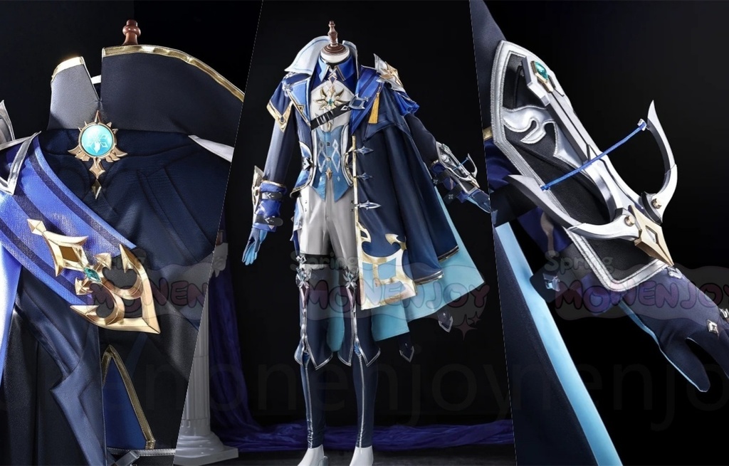 Monenjoy 原神 ローエン コスプレ 衣装 3Dプリント樹脂パーツ 氷元素 騎士団副隊長 イベント向け高品質