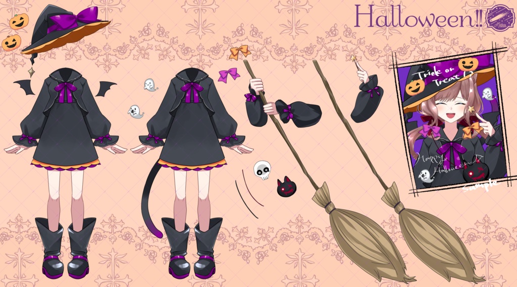 【Free版あり】ハロウィン魔女っ子着せ替え素材セット★Vtuber向け