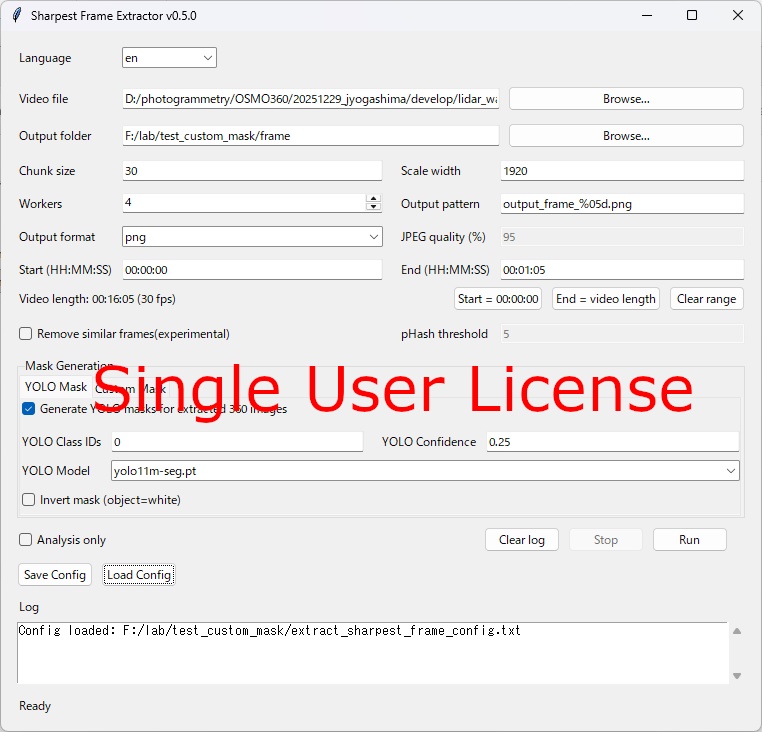 Extract Sharpest Frame  ( GUI, Windows binary edition ) Single user license