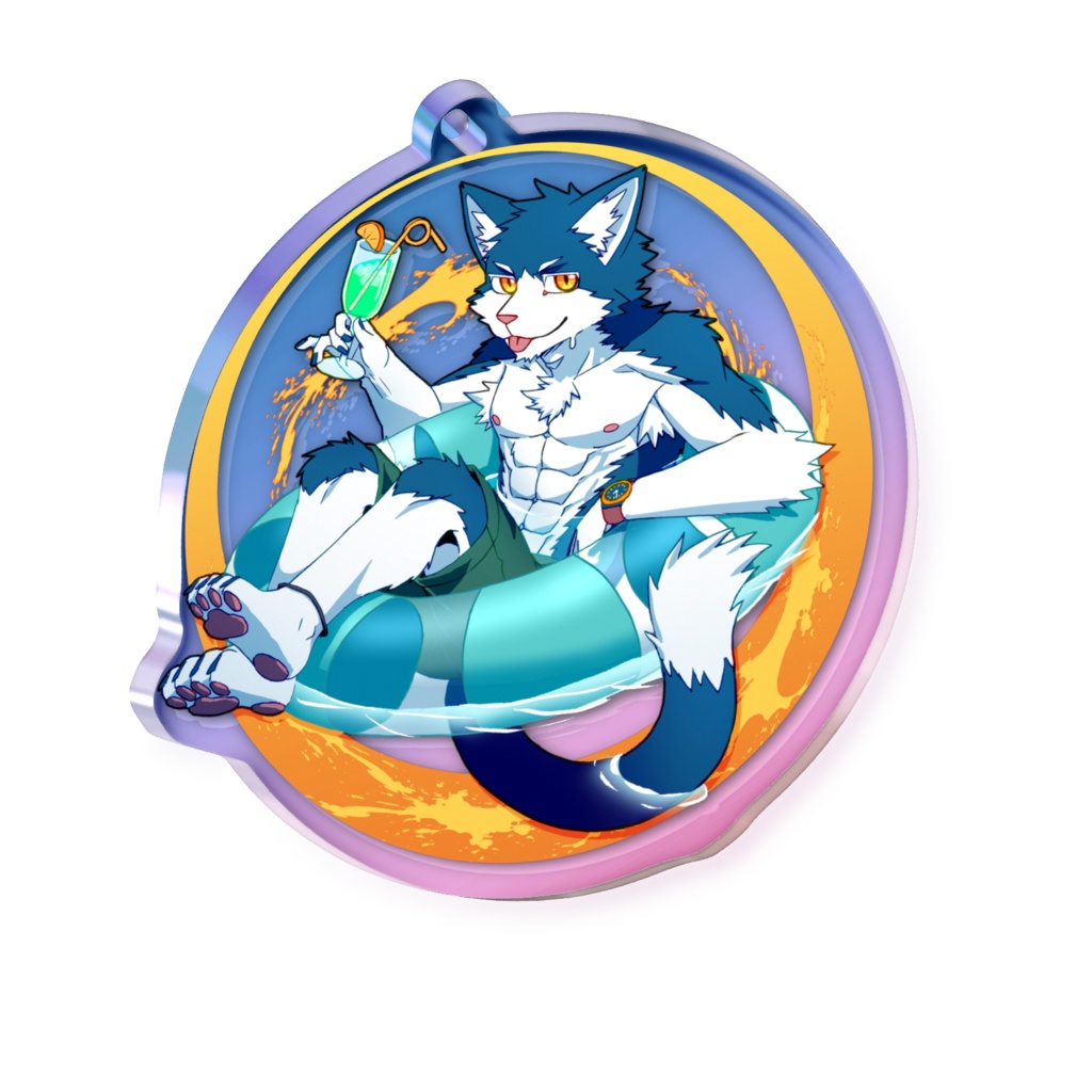 【オーロラアクキー】海水浴ハチワレ猫獣人【pixivFACTORY製】