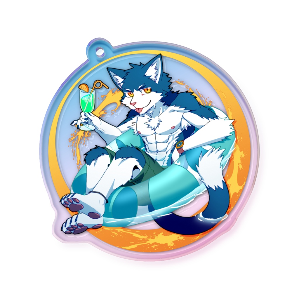 【オーロラアクキー】海水浴ハチワレ猫獣人【pixivFACTORY製】