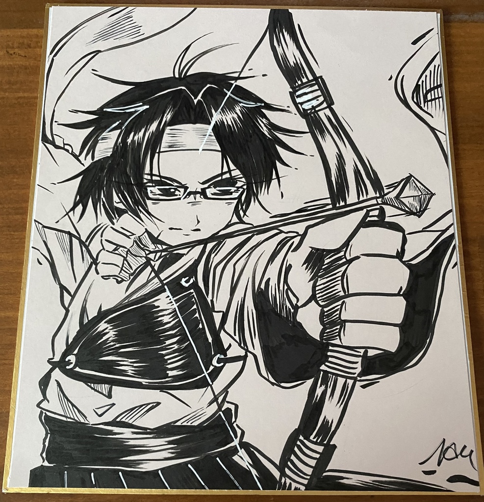 中色紙 筆ペンイラスト 弓を射る選手