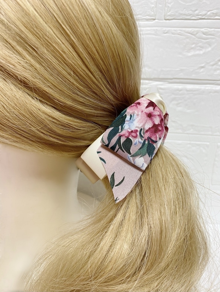 シフォン花柄リボンのバナナクリップ(アンティックローズ)