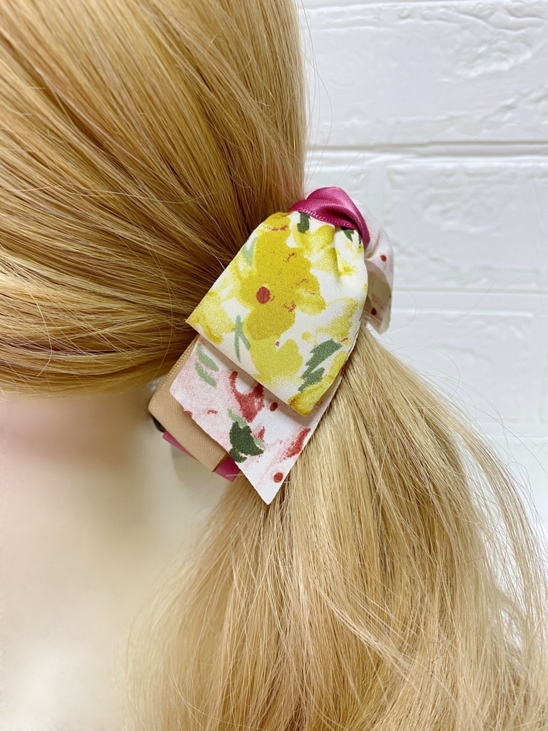 シフォン花柄リボンのバナナクリップ(アイボリー)