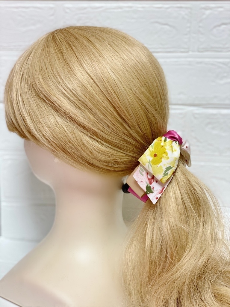 シフォン花柄リボンのバナナクリップ(アイボリー)