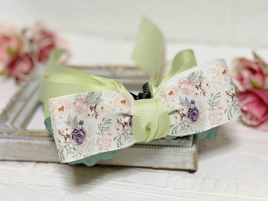 花柄リボンのフリフリバナナクリップ