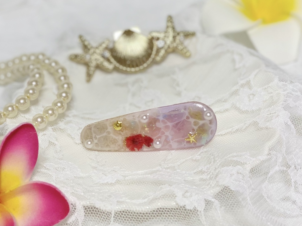 小さな海のレジンヘアクリップ