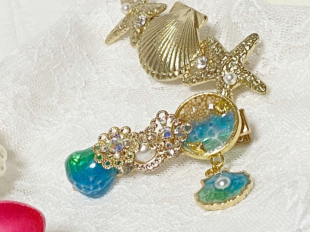 キラキラ海のヘアクリップ