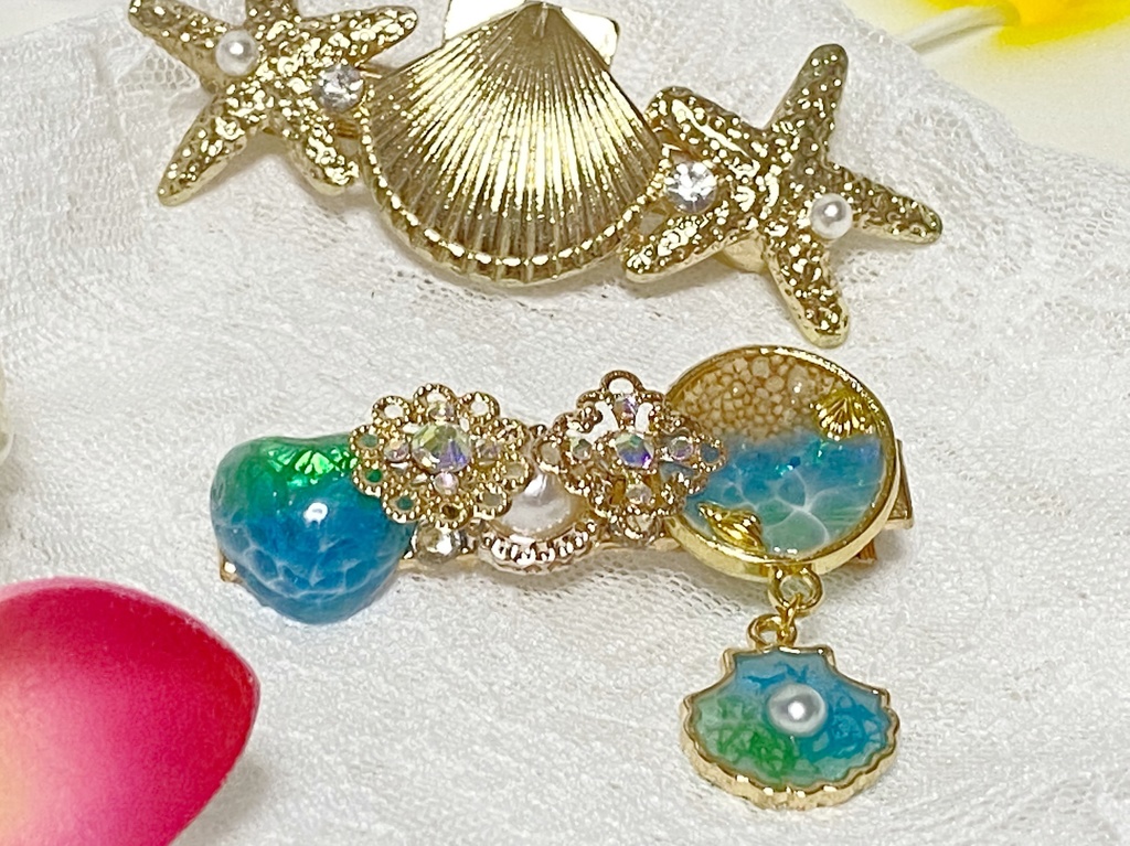 キラキラ海のヘアクリップ