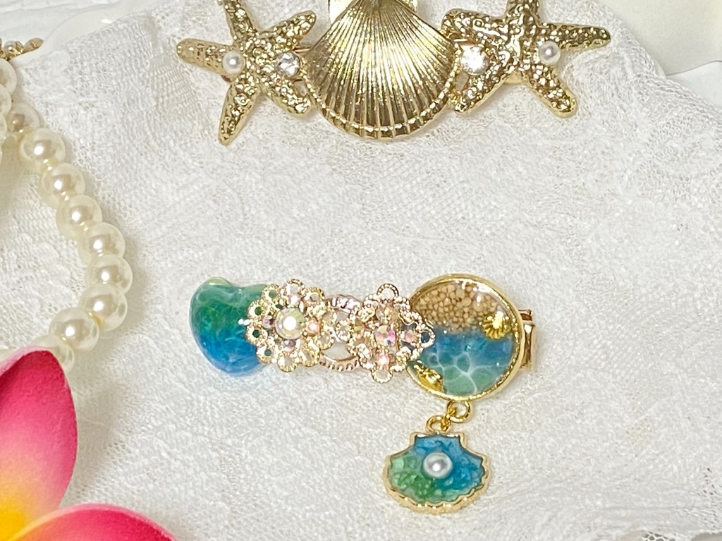 キラキラ海のヘアクリップ