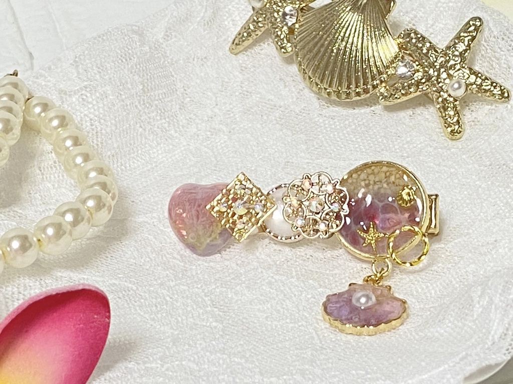 キラキラ海のレジンヘアクリップ