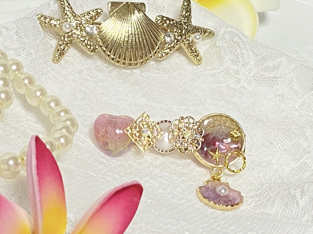 キラキラ海のレジンヘアクリップ