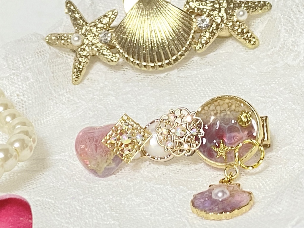 キラキラ海のレジンヘアクリップ