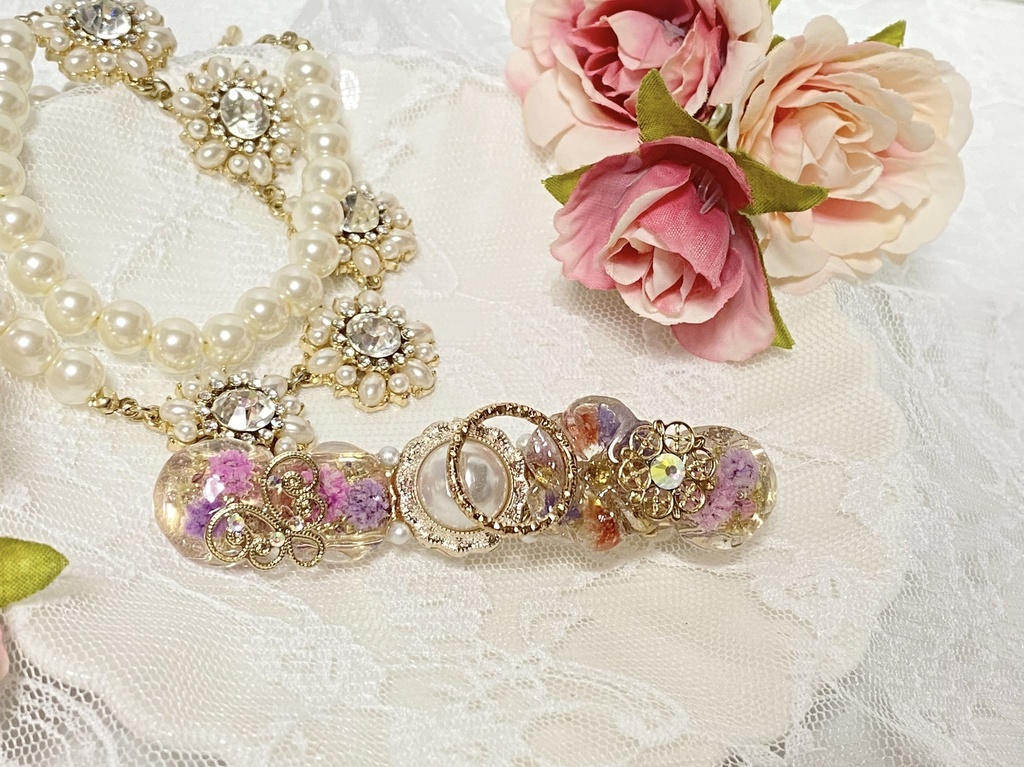 お花のキラキラレジンヘアクリップ※ピンク※パープル