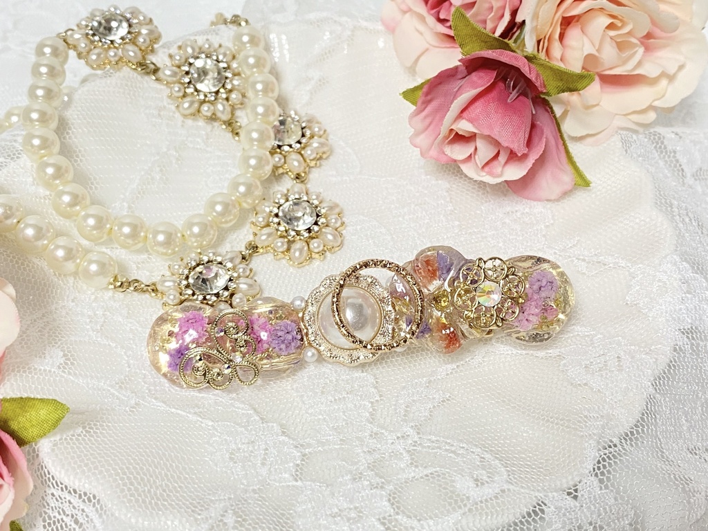 お花のキラキラレジンヘアクリップ※ピンク※パープル