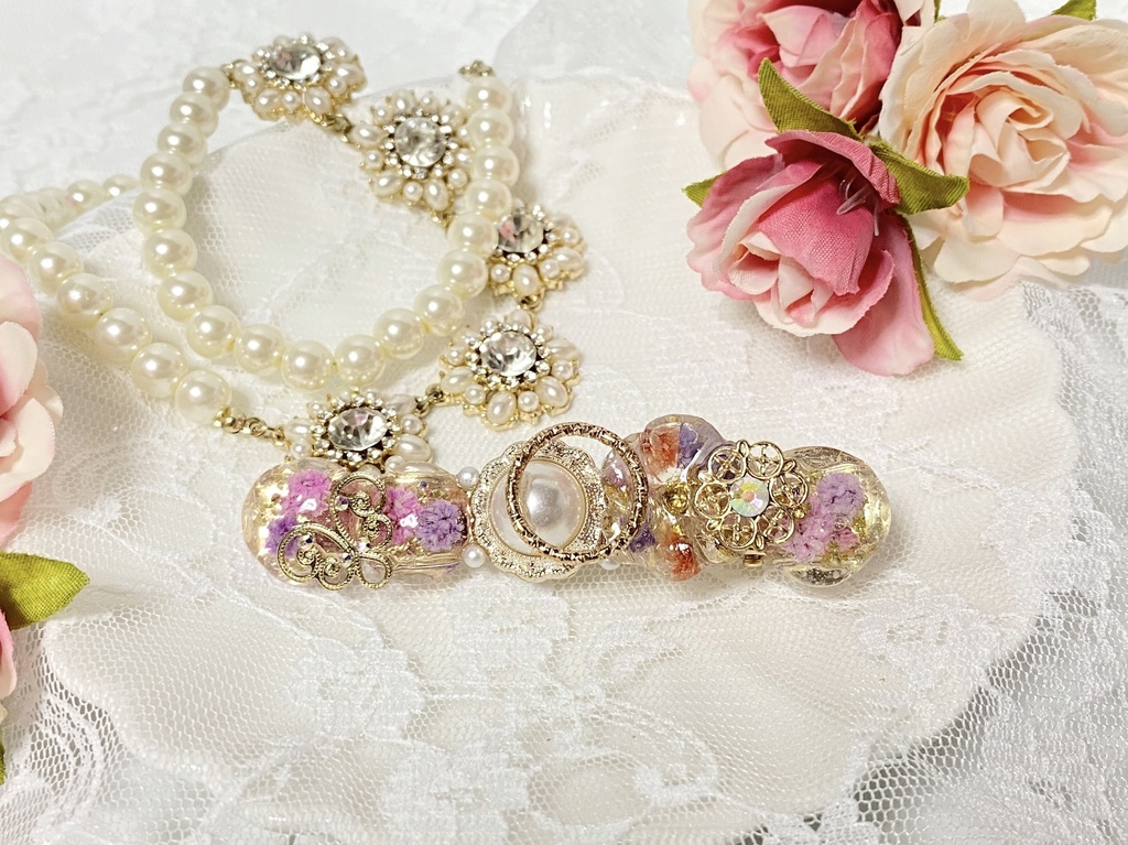 お花のキラキラレジンヘアクリップ※ピンク※パープル