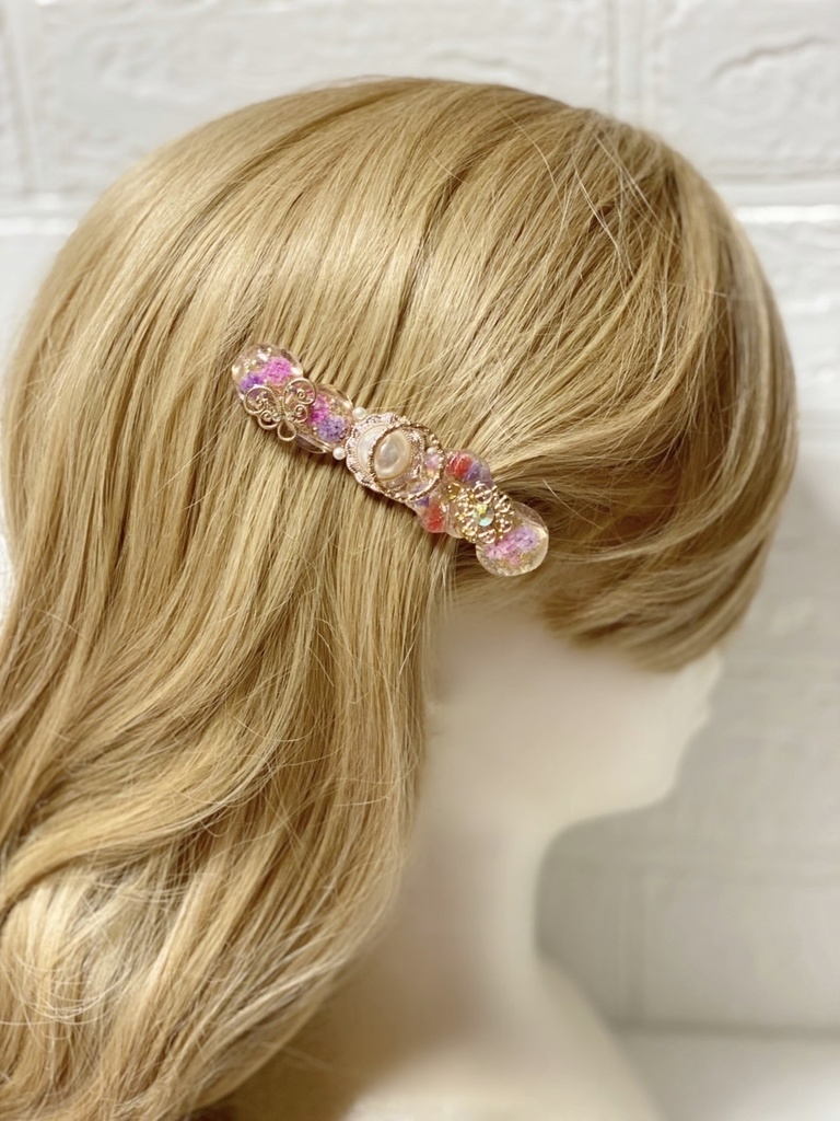 お花のキラキラレジンヘアクリップ※ピンク※パープル