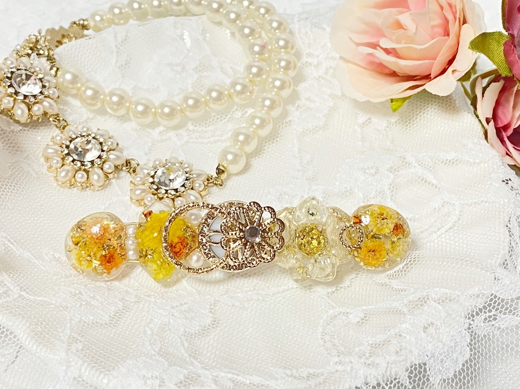 お花のキラキラレジンヘアクリップ※イエロー※オレンジ