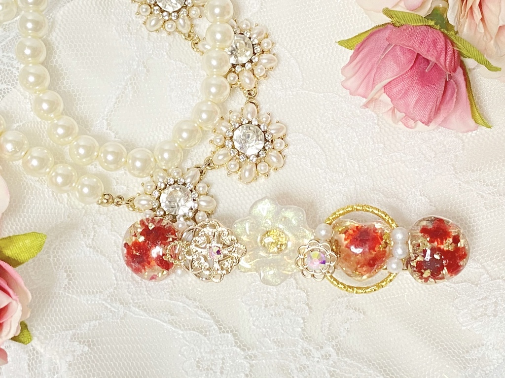 お花のキラキラレジンヘアクリップ※レッド