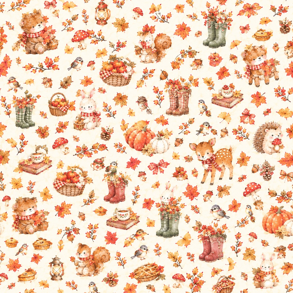 秋の森と小さな動物たち|デジタルペーパー3枚セット|Watercolor Autumn