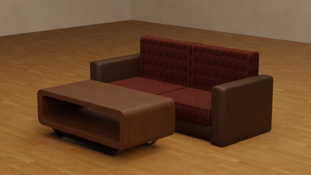 【Free】ソファ&ローテーブル　セット【3Dモデル】