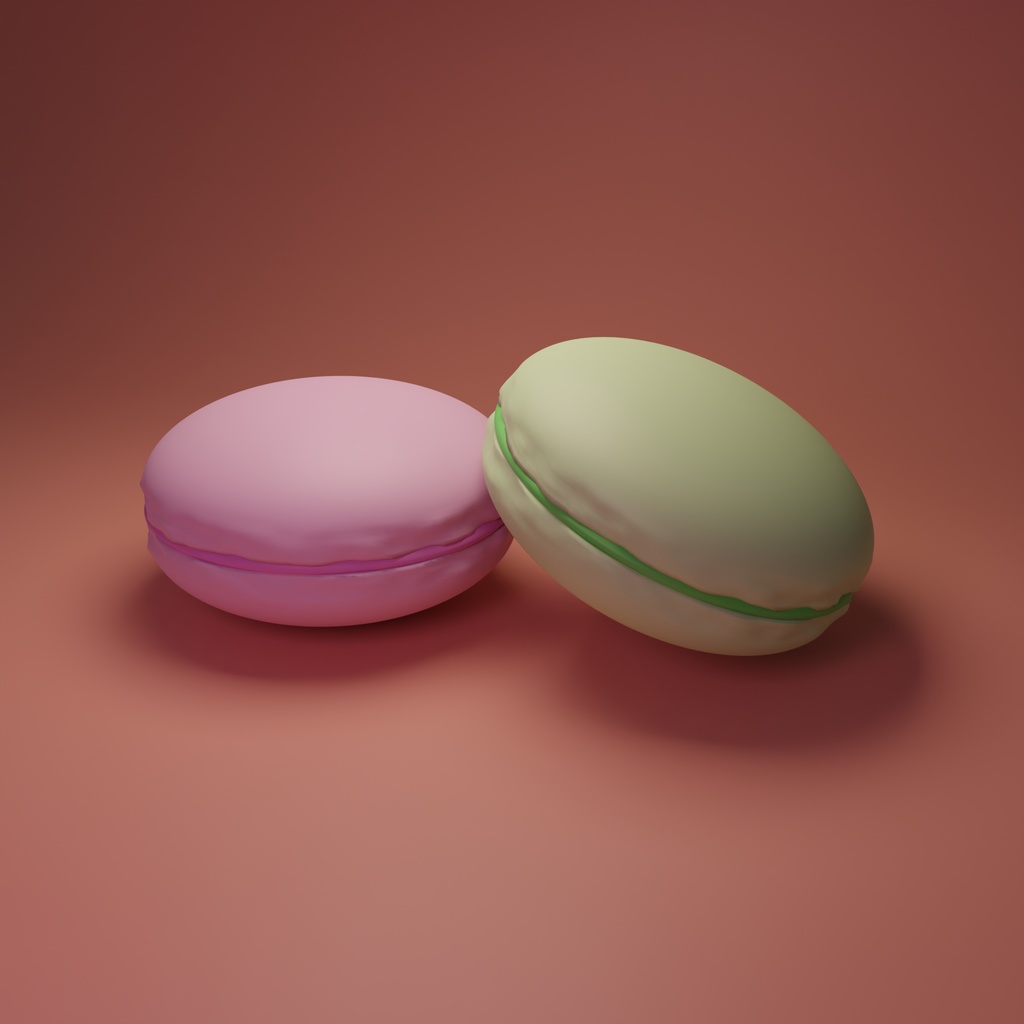 【Free】マカロンセット_赤&緑【3Dモデル】