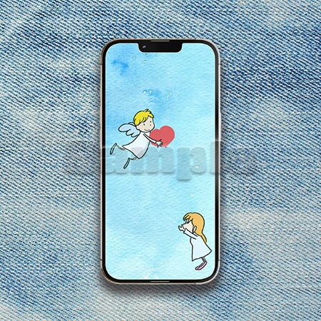 【iPhone・android対応】-スマホ壁紙・待ち受け- 天使・キューピッドと少女 ４サイズセット
