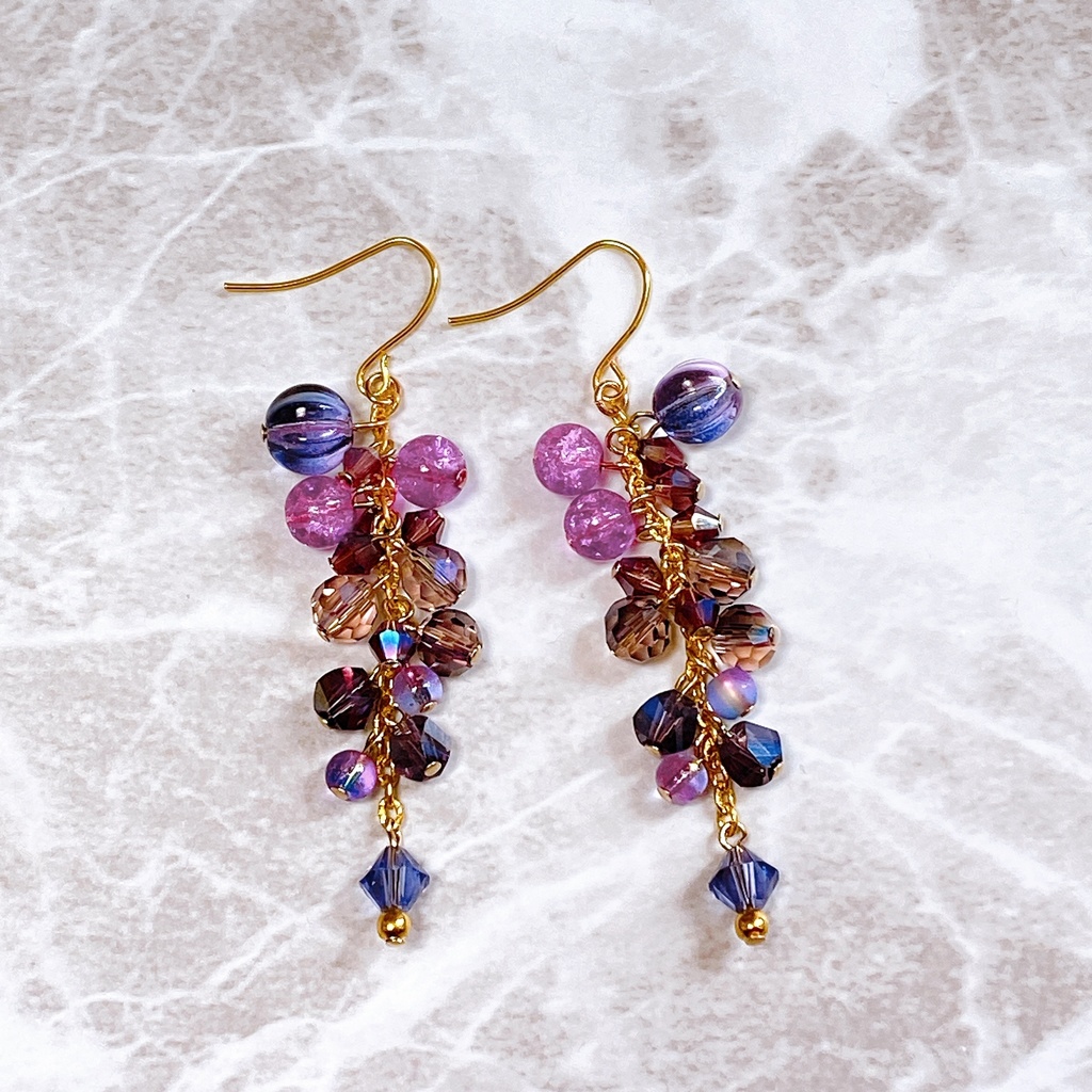 原神 影&八重巫女 稲妻の絆 ピアスorイヤリング クリスタルビーズ使用(スワロフスキー)