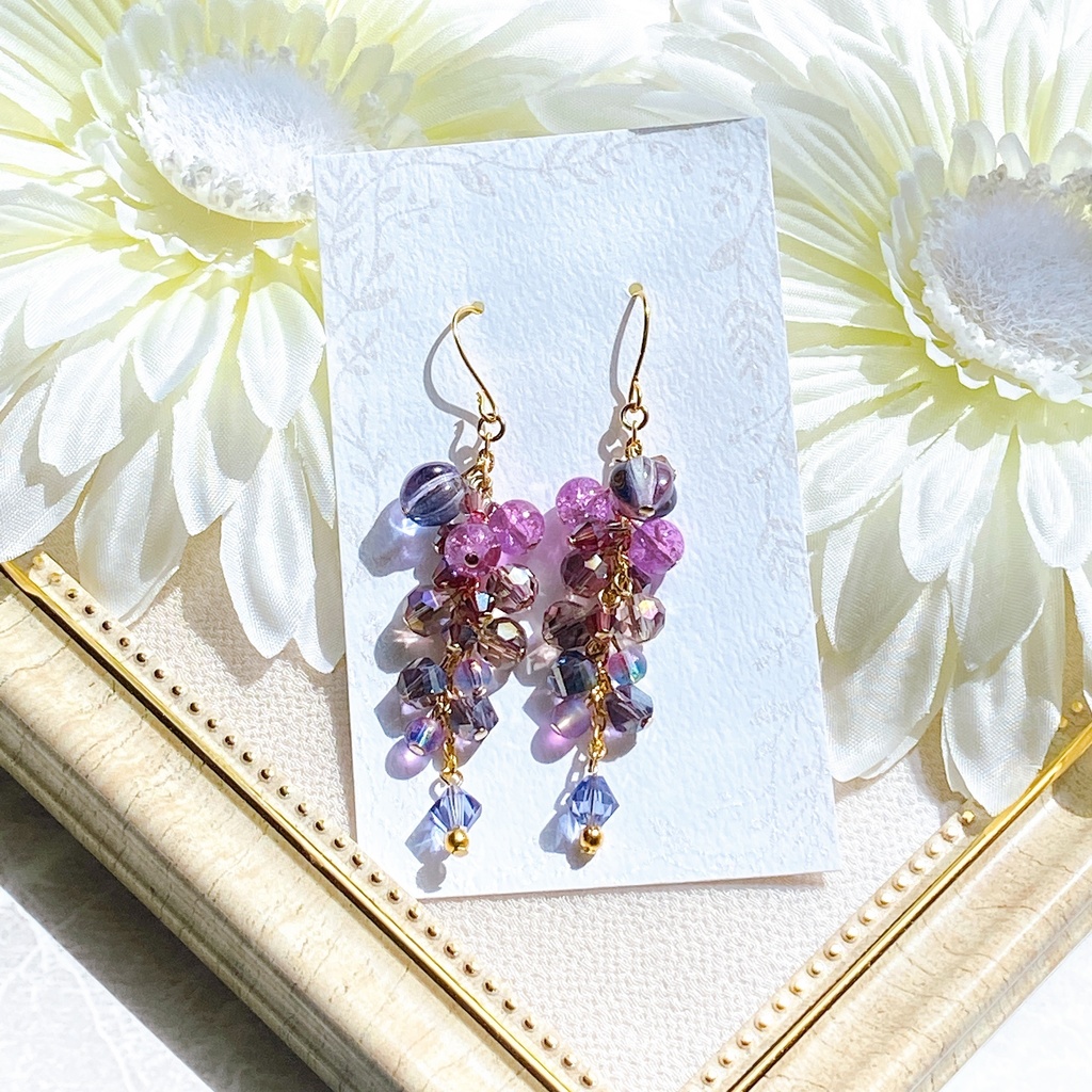 原神 影&八重巫女 稲妻の絆 ピアスorイヤリング クリスタルビーズ使用(スワロフスキー)