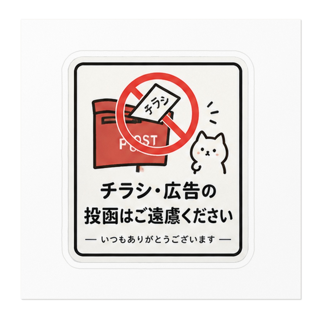 チラシ・広告 お断りステッカー|ポスト用|シンプル・かわいい注意書き・ねこ