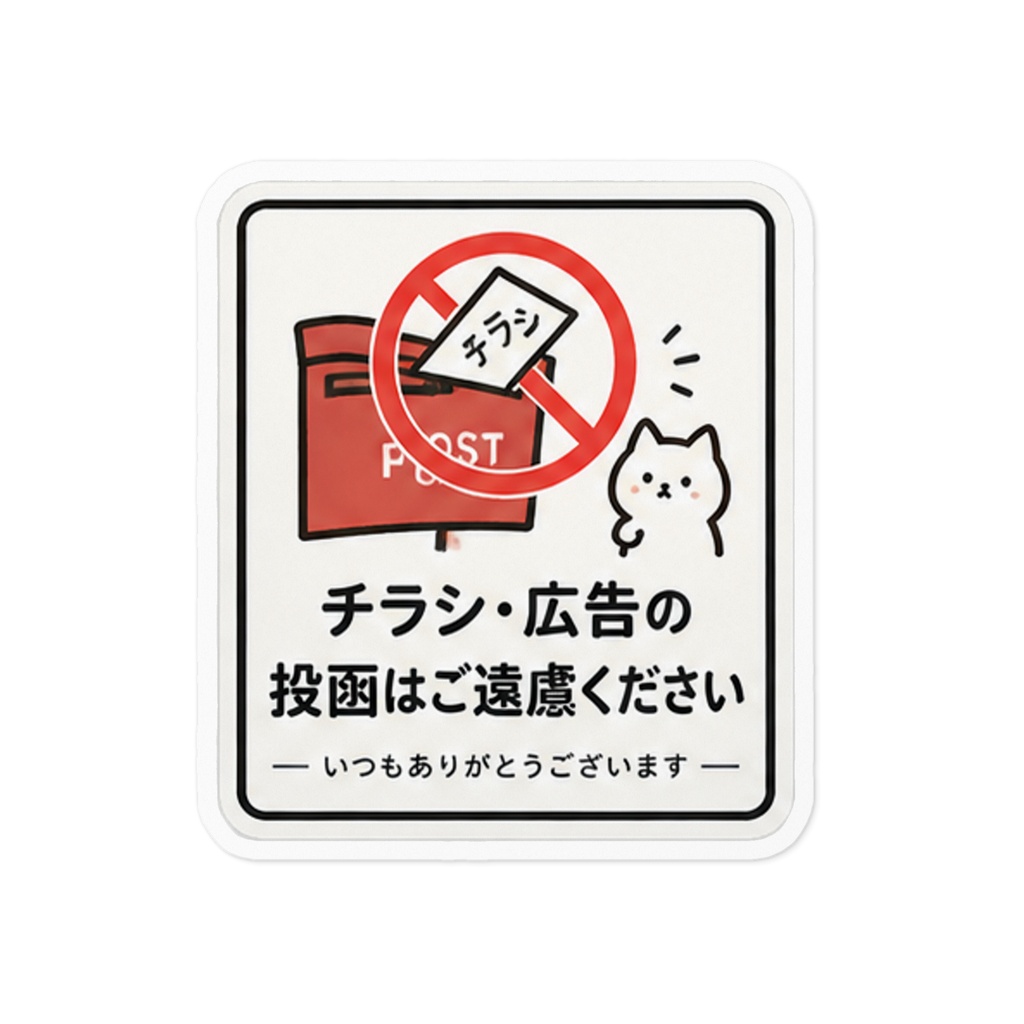チラシ・広告 お断りステッカー|ポスト用|シンプル・かわいい注意書き・ねこ
