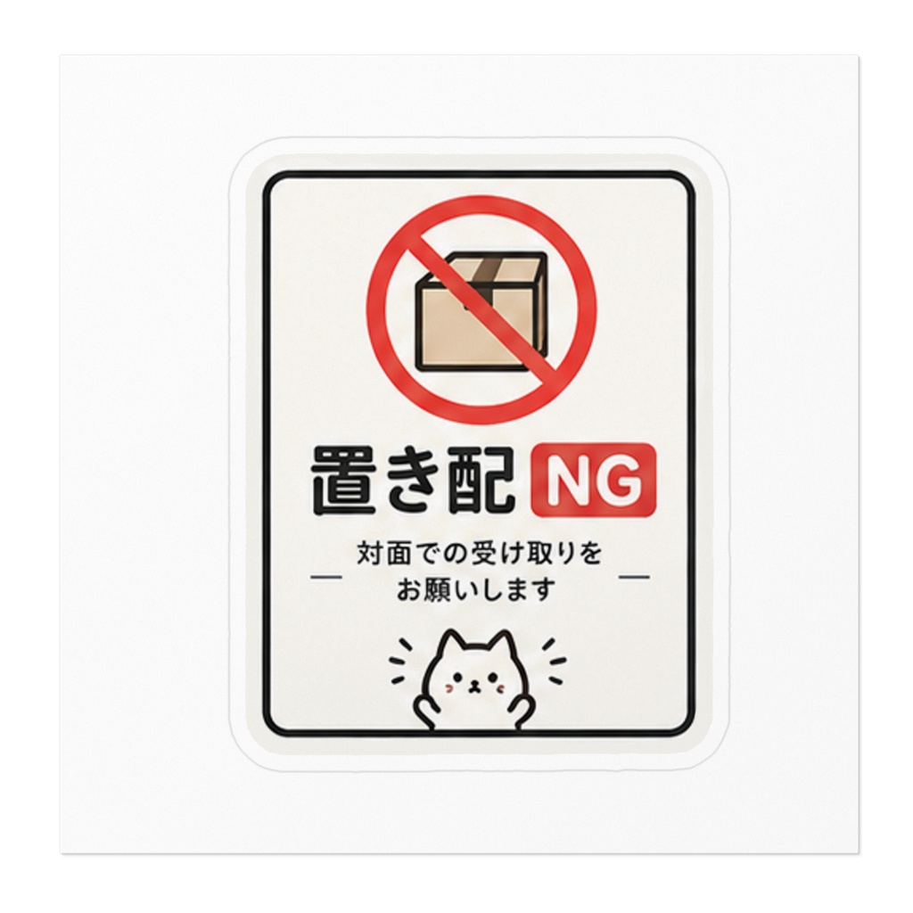 「置き配NG ステッカー|置き配禁止・対面受け取り希望 ねこ