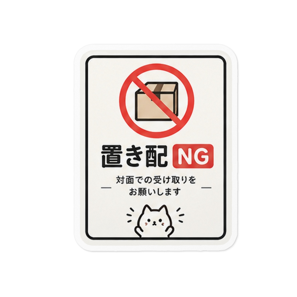 「置き配NG ステッカー｜置き配禁止・対面受け取り希望  ねこ