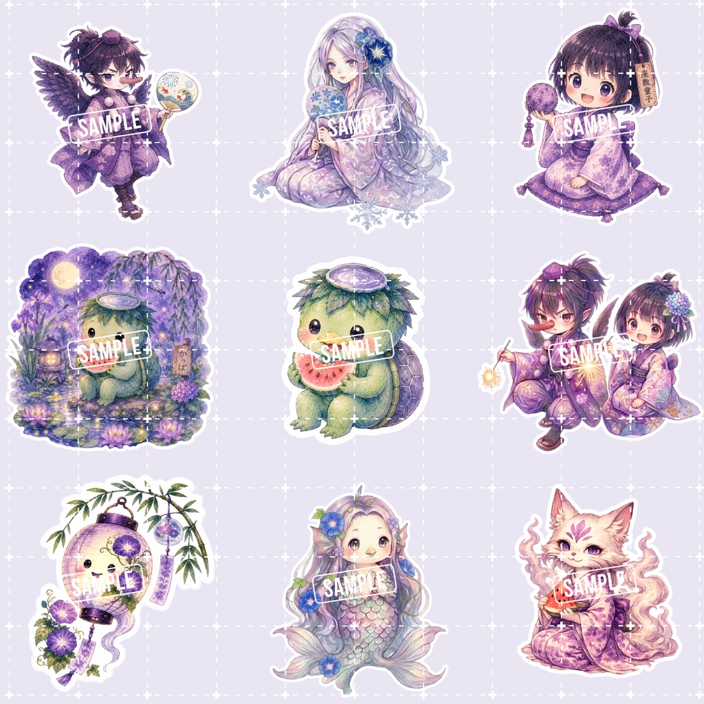 【デジタルステッカー】夏宵妖怪図鑑|手帳・デコ用PNGスタンプ素材