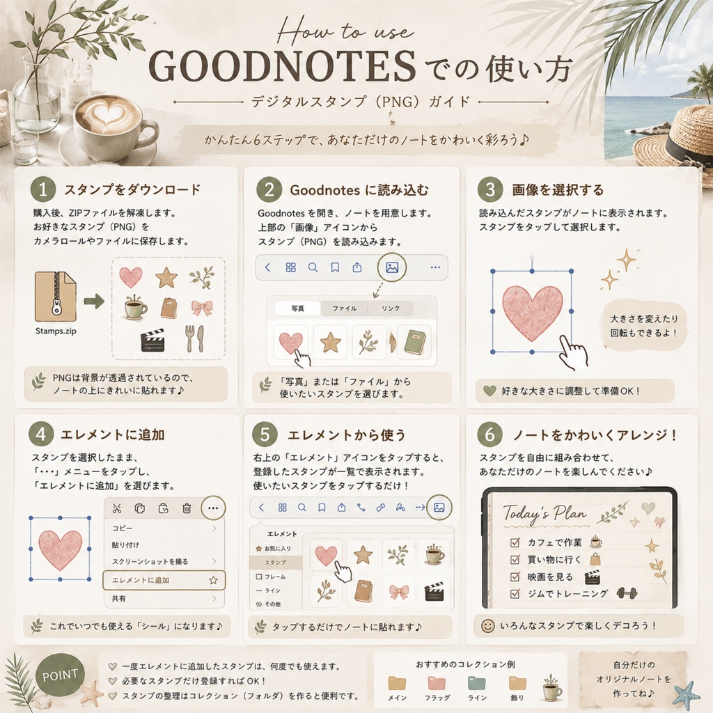 🌈 【Goodnotes対応】にじいろカフェのデジタルステッカー|30点セット