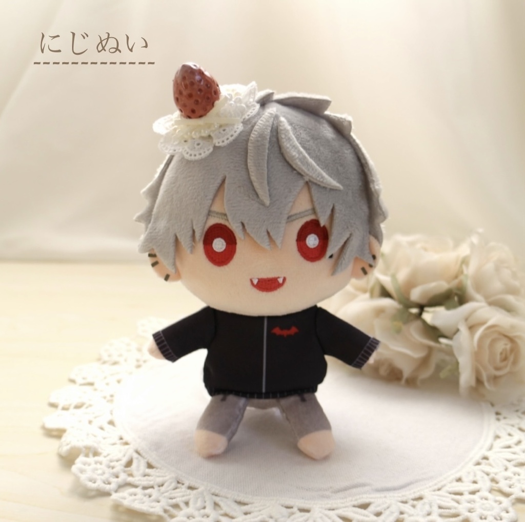 (カラー3色) ⑅ 手作り苺のヘッドドレス にじまる、にじぬい、ちびぐるみsize