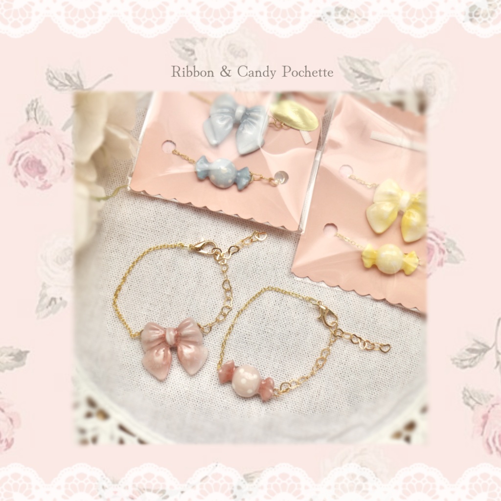 (２個set) ⑅  リボンとキャンディのポシェット