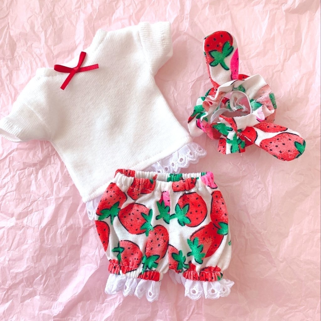いちご ルームウェア 1/3 MDD セット ドール服 オビツ50 Tシャツ 苺 パジャマ くま耳 うさ耳 ブルマ かぼちゃパンツ