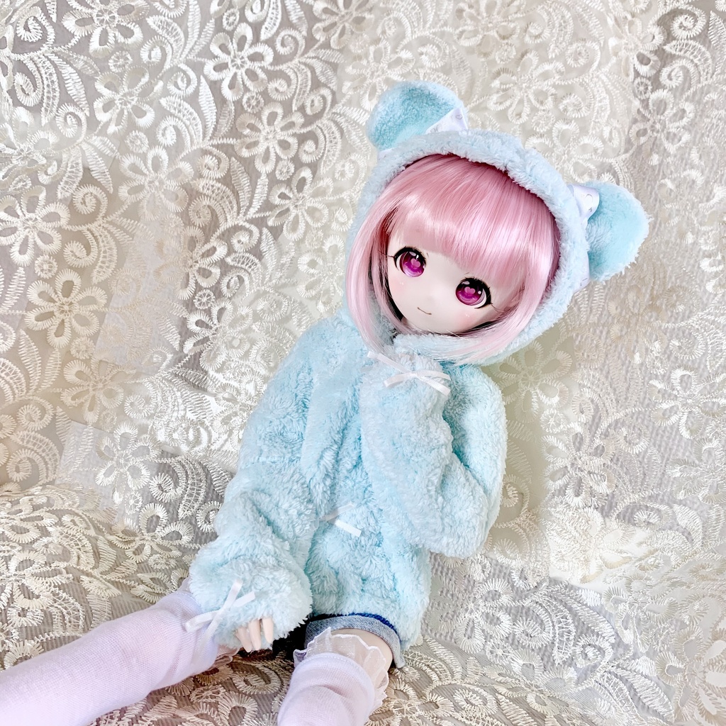 1/3 くま耳 パーカー MDD DD ドール服 オビツ50 もちあし くま ミント 白