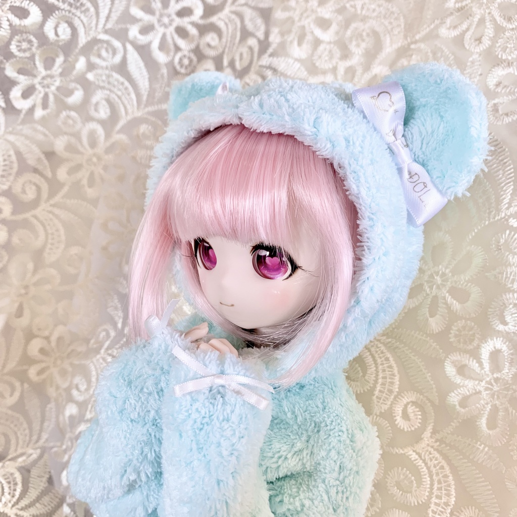 1/3 くま耳 パーカー MDD DD ドール服 オビツ50 もちあし くま ミント 白