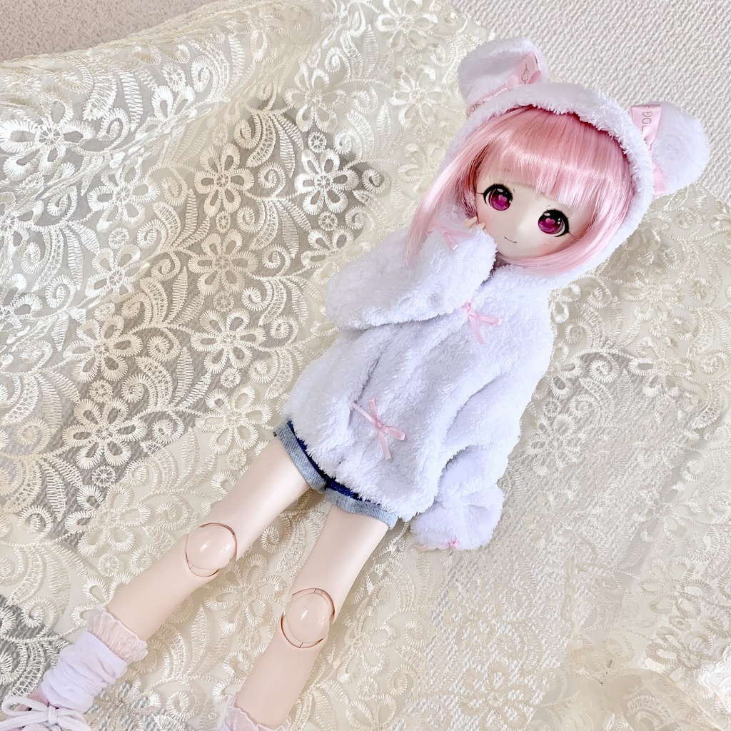 1/3 くま耳 パーカー MDD DD ドール服 オビツ50 もちあし くま ミント 白