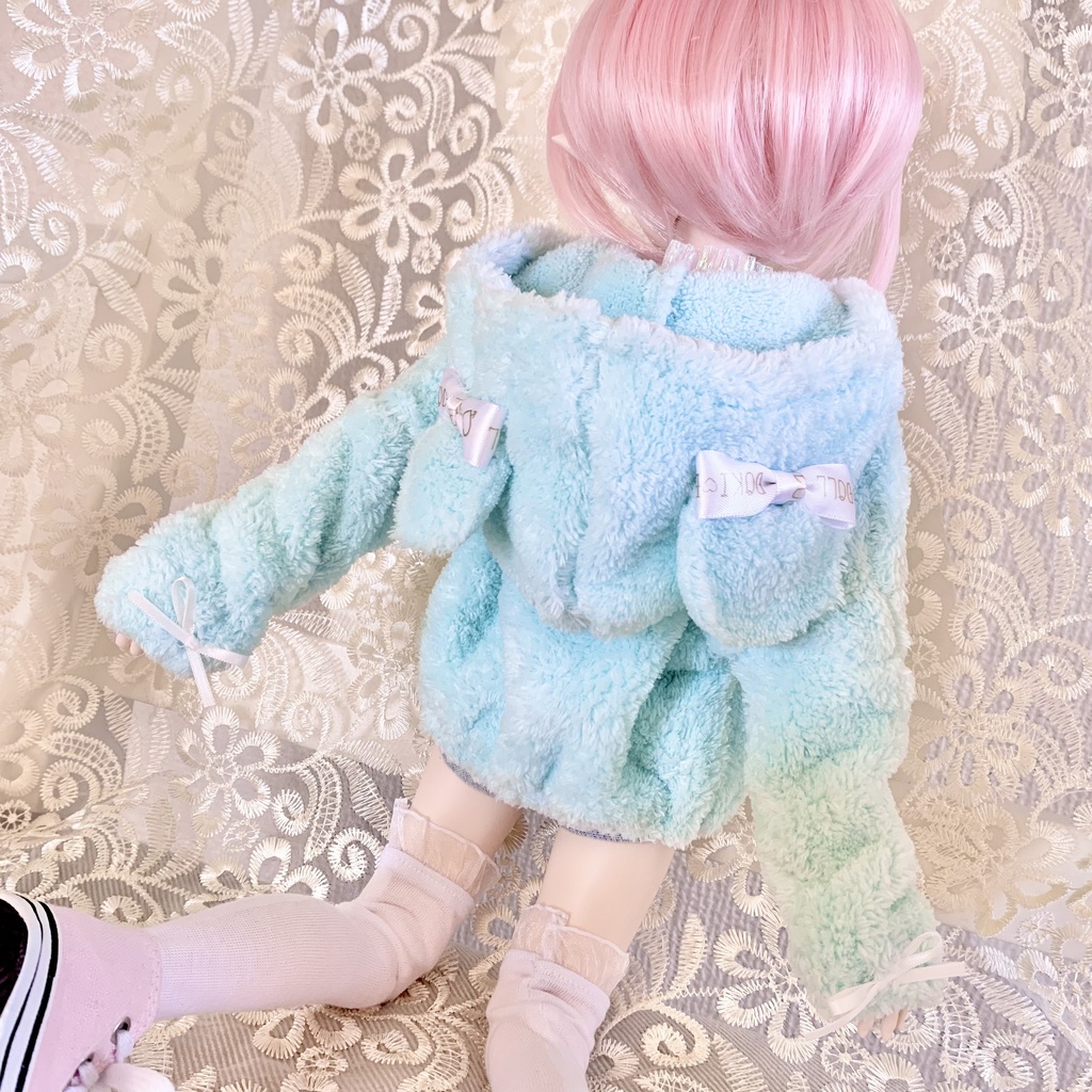 1/3 くま耳 パーカー MDD DD ドール服 オビツ50 もちあし くま ミント 白