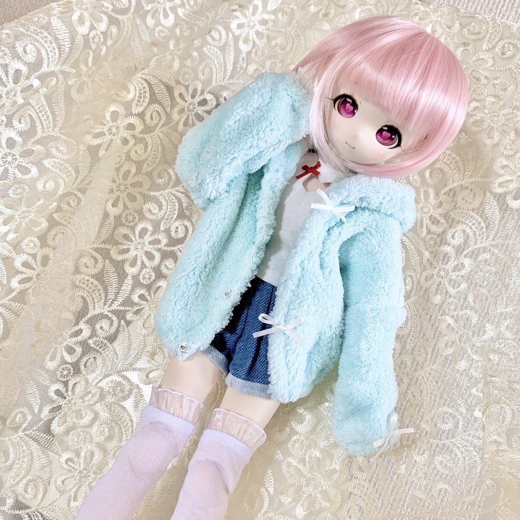 1/3 くま耳 パーカー MDD DD ドール服 オビツ50 もちあし くま ミント 白
