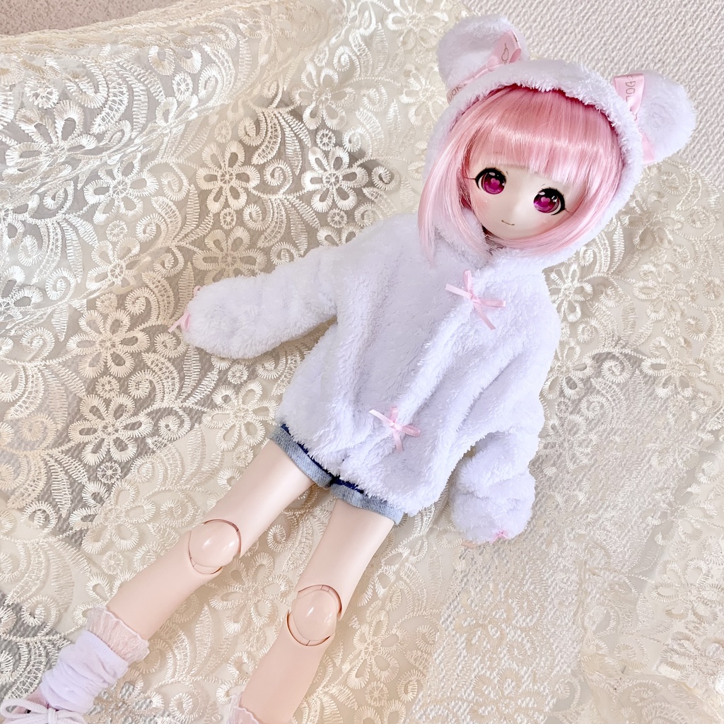 1/3 くま耳 パーカー MDD DD ドール服 オビツ50 もちあし くま ミント 白