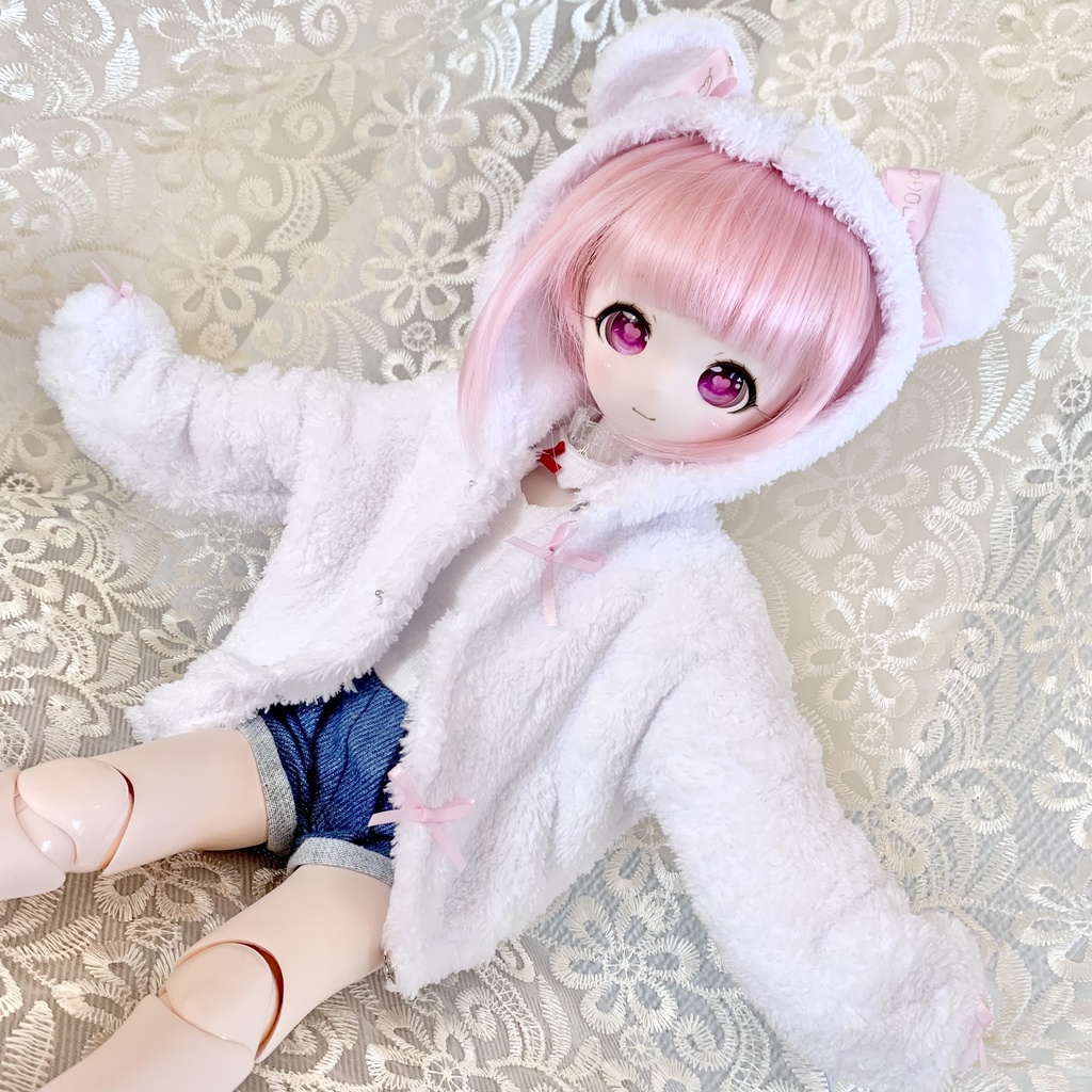 1/3 くま耳 パーカー MDD DD ドール服 オビツ50 もちあし くま ミント 白