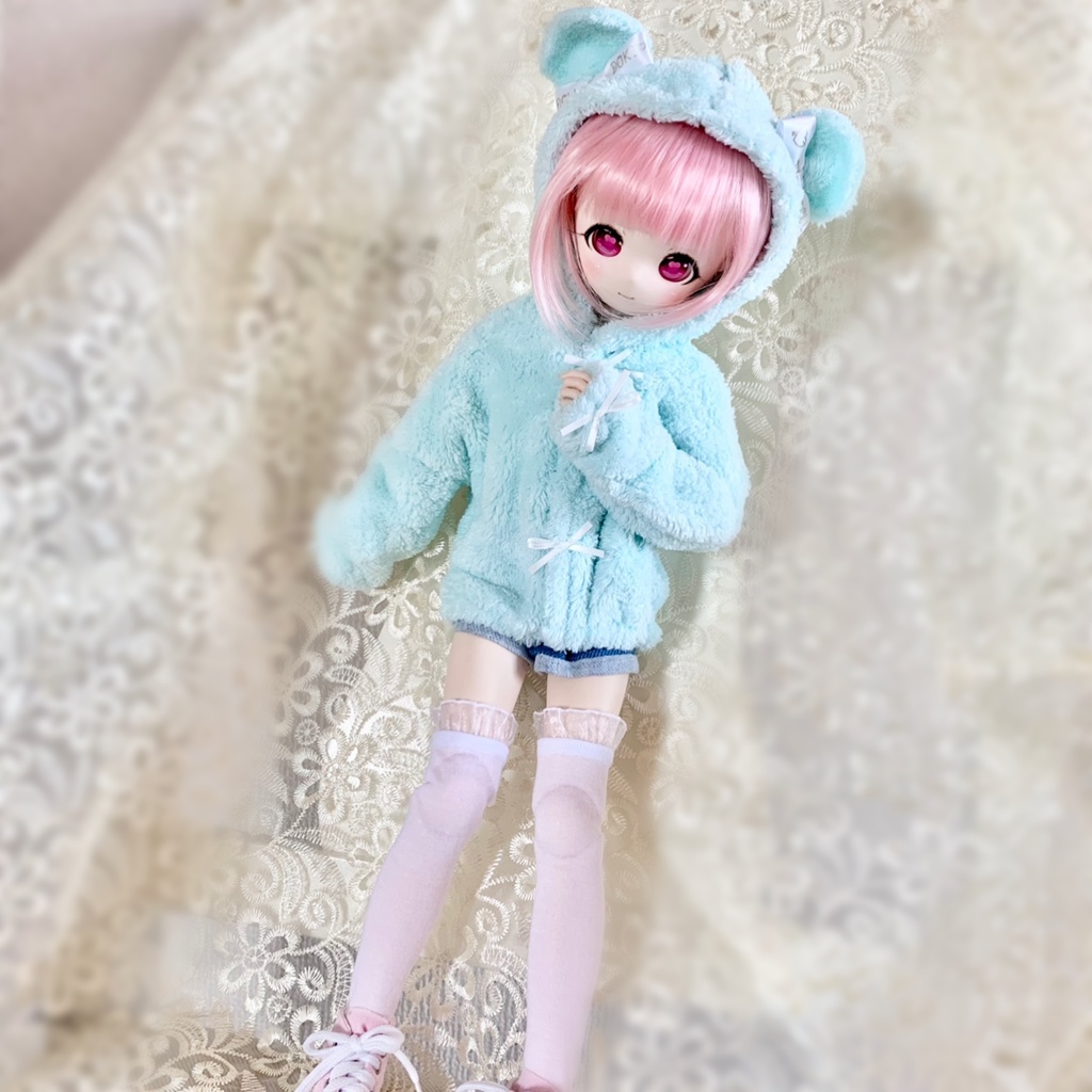 1/3 くま耳 パーカー MDD DD ドール服 オビツ50 もちあし くま ミント 白