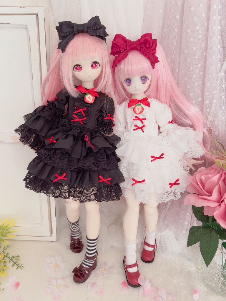 3点セット 黒×赤 ドール服 ワンピース 1/3 1/4 MDD もちあし 苺