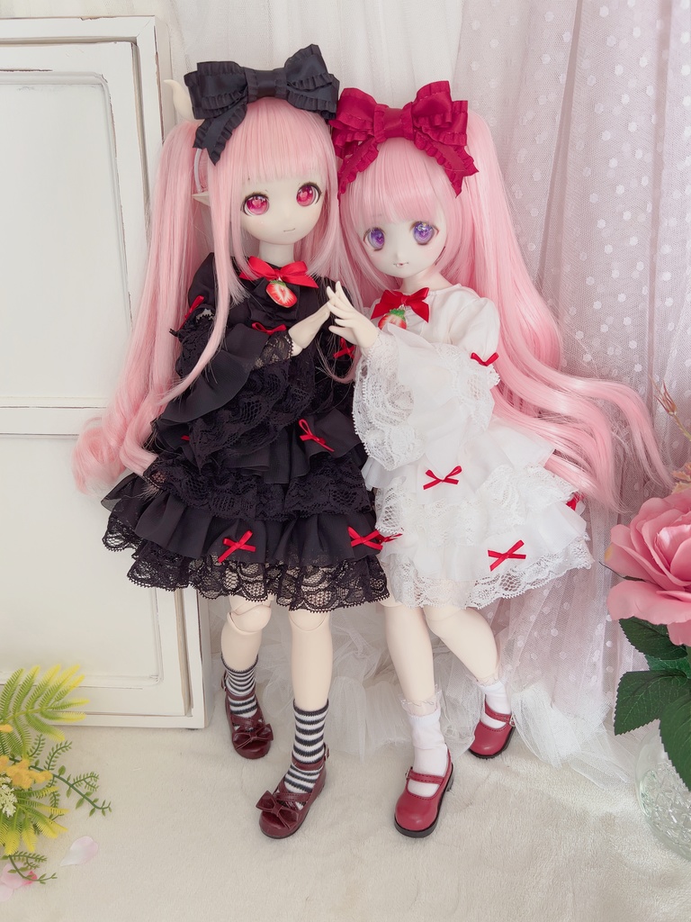 3点セット 黒×赤 ドール服 ワンピース 1/3 1/4 MDD もちあし 苺