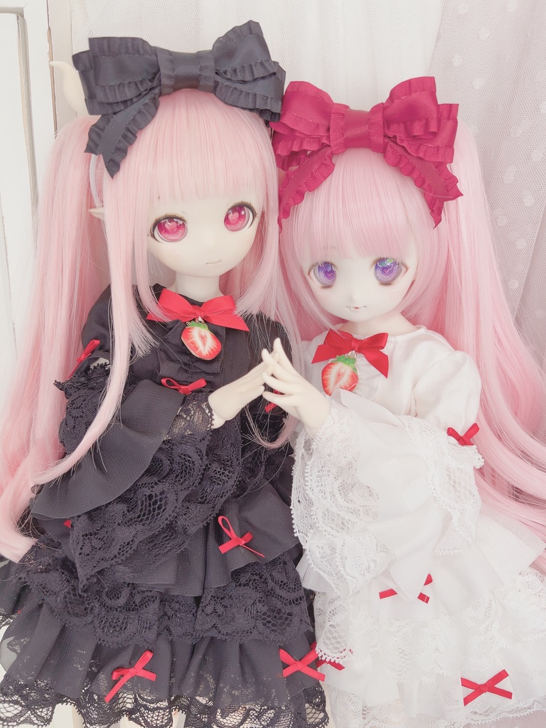 3点セット 黒×赤 ドール服 ワンピース 1/3 1/4 MDD もちあし 苺